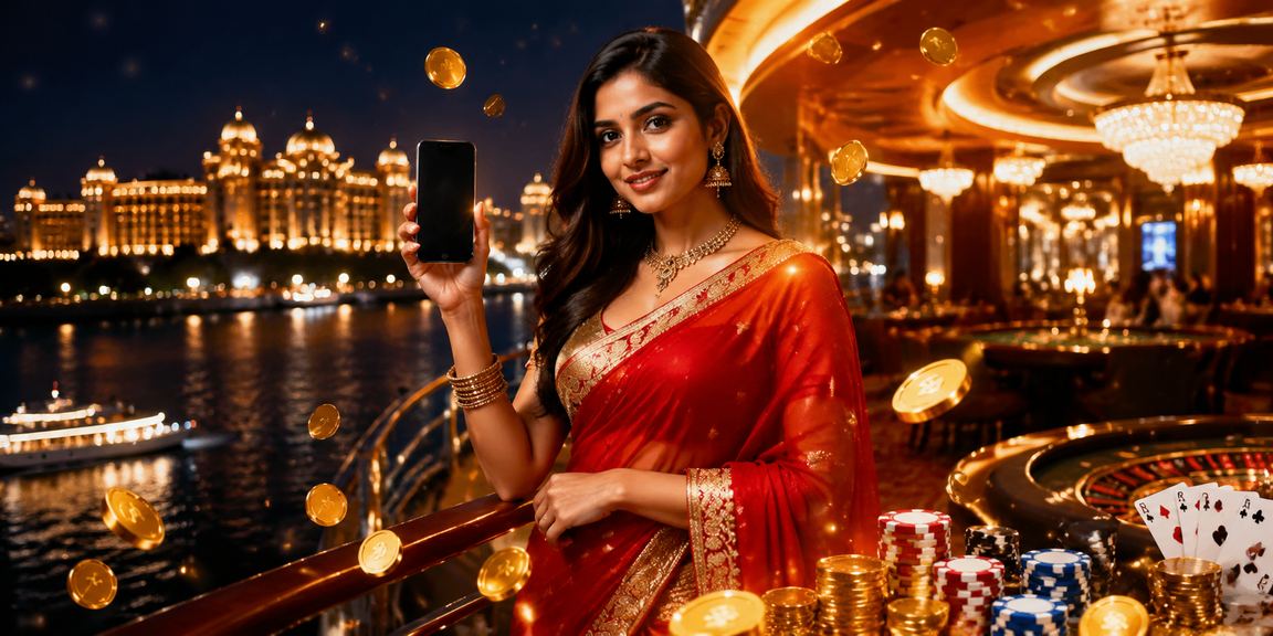 Indian woman enjoying casino app on mobile